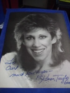 KAREN TAYLOR-GOOD hand-signed promotional photo with bio fact sheet on the back - Picture 1 of 2