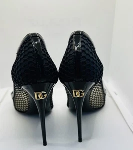 Dolce & Gabbana HEELS 105mm Mesh D&G Gold Logo Mesh Pumps Heels NEVER WORN - Picture 1 of 11