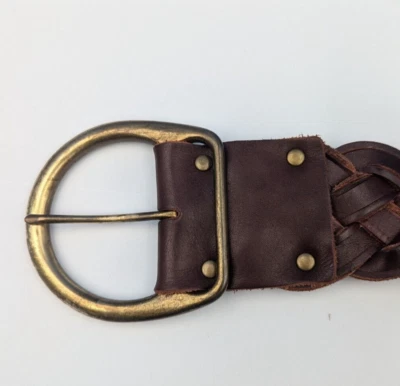 Men's Braided Genuine Leather Belt Brown Brass Buckle Size XS/S Abercrombie & F - Image 1 of 4