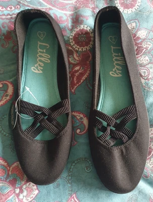 Lilley Black Fabric Flat Pumps With Elasticated Cross Over Size 8 NWT - Image 1 of 3