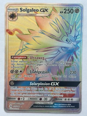 Pokémon Karte Solgaleo GX Rainbow Rare Deutsch Sonne Mond 155 Near Mint - Bild 1 von 2