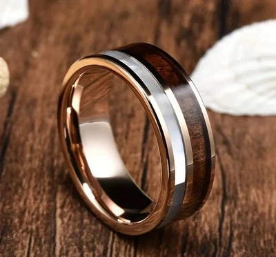 Banda de acero inoxidable dorado para hombre | Talla 9 - Diseño de grano de madera Foto 1 de 2