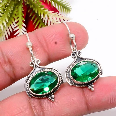 Pendiente de plata de ley 925 hecho a mano de diseñador de piedras preciosas de diopsido cromado 1,56" Su2 Foto 1 de 4