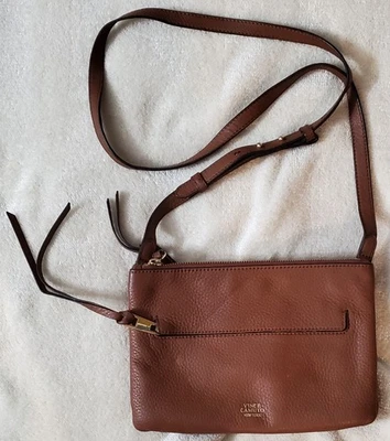 Bolso Bandolera Vince Camuto New York Gally Brandy Cuero Doble Cremallera Borde Dorado Foto 1 de 4