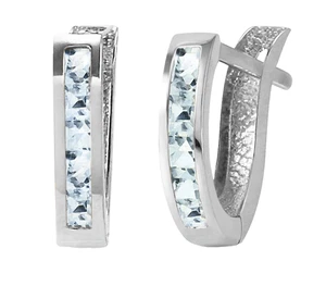 10k White Gold Omega Back Huggie Hoop Earrings 1.00 ctw Princess Cut Aquamarine - Picture 1 of 3