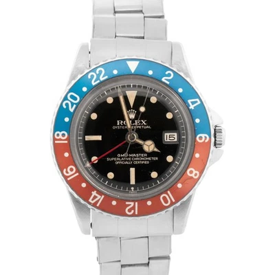 Orologio VINTAGE 1961 ROLEX GMT-Master rosso blu PEPSI acciaio patinato nero 40 mm 1675 - Immagine 1 di 4