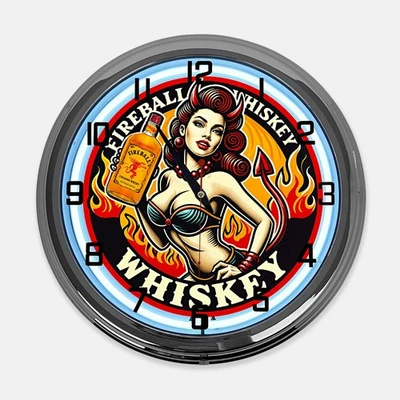 18" Fireball Whiskey Metal Sign Designed White Neon Clock - Image 1 of 4