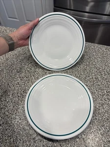 2x - Homer Laughlin Best China 4 pc Green Stripe 9” Dinner Plates Vintage - Picture 1 of 8