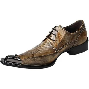 Santimon Herren US 8 Braun Western Derby Metallspitze Spitz zulaufend Leder Elegant Schuhe - Bild 1 von 8