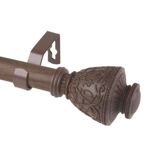 1 inch Adjustable Single Faux Wood Curtain Rod 120-170 inch in Dark Walnut with - Picture 1 of 2