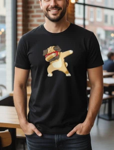 Funny Dabbing Dog T-Shirt Men's XL Black Short Sleeve Graphic Tee - Picture 1 of 16