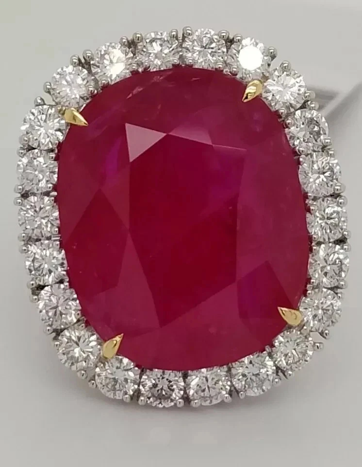 11.80 Ct Cushion Cut Natural Ruby & Diamond Anniversary Ring 14k White Gold Sz 8 - Image 1 of 4