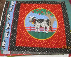 17" x 42" Cranston 2 Pillow Panels Quilt Fabric Calico Cow Tree Heart Fence Red - Picture 1 of 3