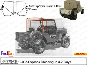 Canvas Half Cabin Soft Top with Frame & Door Frame For Willys Jeep CJ2A CJ3A - Picture 1 of 14