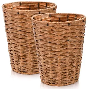 2 Pack Resin Wicker Trash Can Wicker Waste Basket for Bathroom Decorative Wea... - Picture 1 of 8