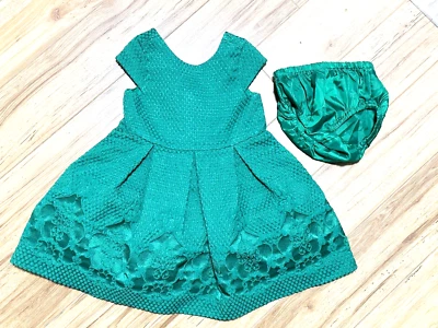 Janie & Jack EVERGREEN CASTLE DRESS Toddler 12 18 Mo Jacquard Emerald Holiday - Image 1 of 4