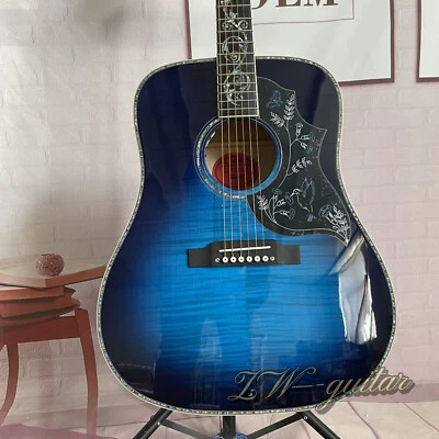 Luxury Blue Hummingbird Acoustic Electric Guitar Bubble Texture Back&Side W/B1G - Image 1 of 4
