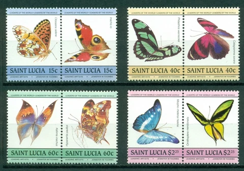 St. Lucia Scott #731-734 MNH PAIRS Butterflies Insects FAUNA CV$2+ Cover