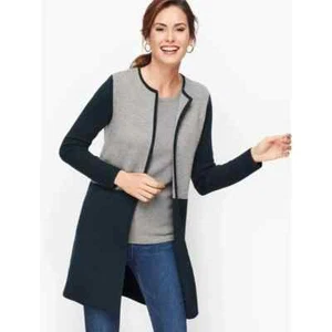 Chaqueta Suéter Perfect Talbots Para Mujer Bloques de Color Mezcla de Lana Merino Abierta Talla L - Imagen 1 de 7