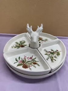Williams Sonoma WOODLAND BERRY STAG HEAD Lazy Susan W/4 Serving Trays Holiday - Picture 1 of 21