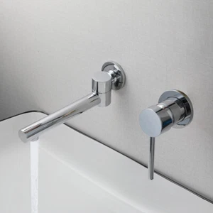 Wall Mount Bathroom Sink Taps Swivel 2 Holes Basin Mixer Faucet Silver/Grey Set - Picture 1 of 21