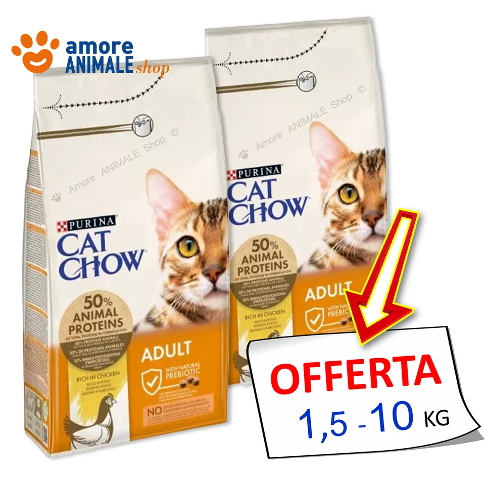 PURINA Cat Chow → ADULT, Pollo - 1,5 / 10 kg - Crocchette Gatto, Alimento Gatti
