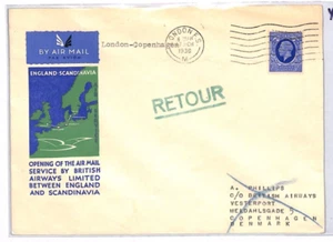 GB Air Mail Cover IMPERIAL FIRST FLIGHT DENMARK Copenhagen Retour 1936 YK287 - Picture 1 of 11