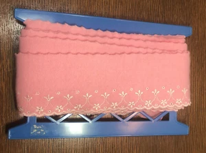 Scalloped Knit Eyelet Lace Trim Edging Embroidered Pink  3 1/2" x 9 yards - Picture 1 of 6