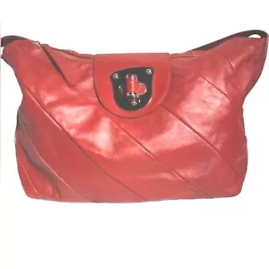 Pelle Studio Diagonal Striped Dark Red Genuine Leather Shoulder Bag 16"X10"X4.5" - Picture 1 of 12
