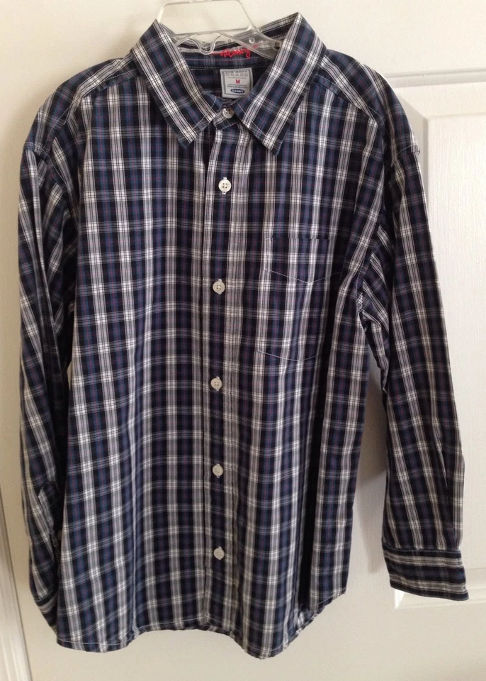 Camisa de cuello a cuadros blanca y azul marino antigua para niños talla M (8-10) Foto 1 de 4