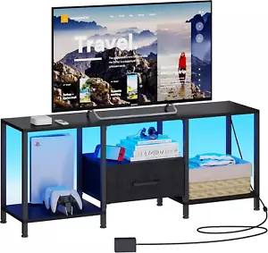 TV Stand with LED Lights, Entertainment Center with Open Shelves and Fabric Draw - Picture 1 of 7