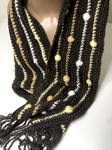 New York & Company Brown Multi Acrylic Poly Crochet Wrap Neck Season Scarf 50" - Picture 1 of 8