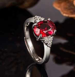 Adjustable Open Women Princess Sterling Silver Crystal Red Blue Engagement Rings - Picture 1 of 26