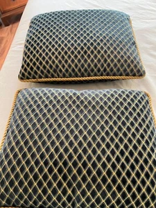 Custom Throw Pillows Navy and Gold Trim 17.5" x 13.5" Pair - Picture 1 of 3