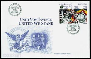 STATUE OF LIBERTY BALD EAGLE SHIELD  ROMANIA UNITED WE STAND 2002 FDC  UNADDR
