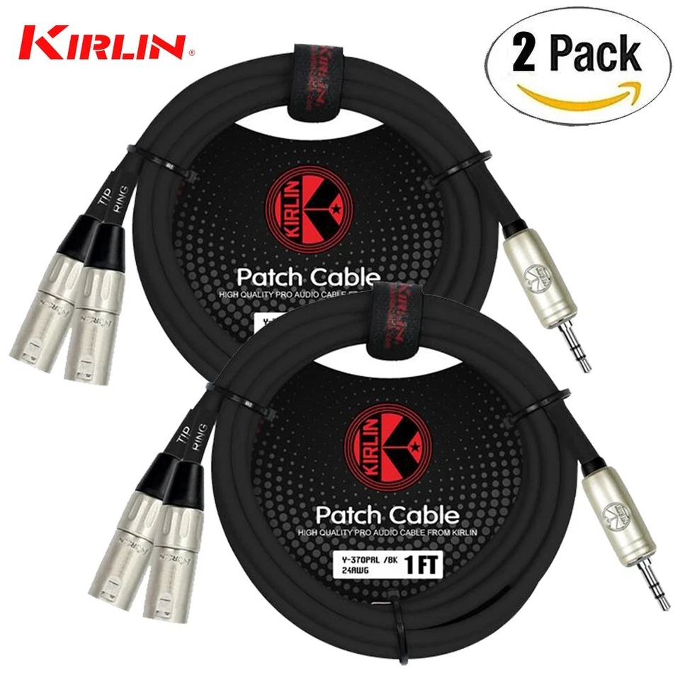 PACK de 2 cables Kirlin de 1 pie 3,5 mm TRS a doble XLR macho sin ruido Y-370 PRL-01/BK Foto 1 de 1