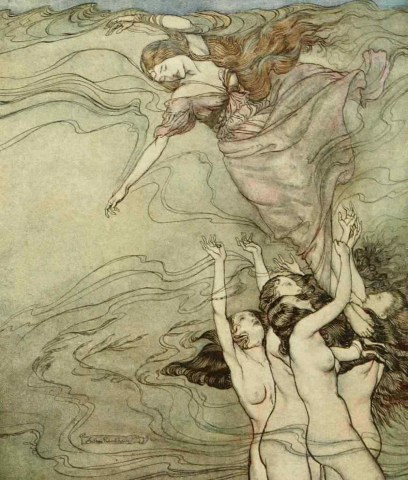 A4 Print Rackham Arthur 1867 1939 Comus 1921 water nymphs - Image 1 of 1