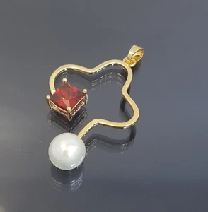 18K Gold Filled Stunning Italian Red Spinel 18ct GF Pendant 30mm - Picture 1 of 10