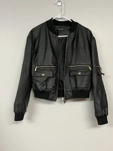 Women's Jacket New Look Size Large Black Faux Leather - Picture 1 of 9