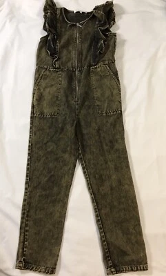 Mono Sea New York Niñas Talla 7-9 Años Verde Jeans Denim Bolsillos con Volantes Foto 1 de 4