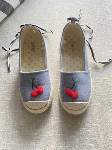 Gymboree Espadrille Shoes, Ribbon Tie, Cherry Chambray Canvas, Size 1 - Picture 1 of 5