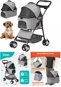 4 Wheels 3-in-1 Foldable Pet Dog Stroller W/Detachable Carrier for Small Dog Cat - Picture 1 of 12