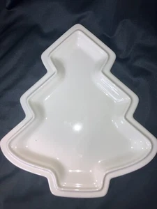 White Christmas Tree Cookie Dish, Candy Or Trinket Dish 10” By Pfaltzgraff USA - Picture 1 of 5