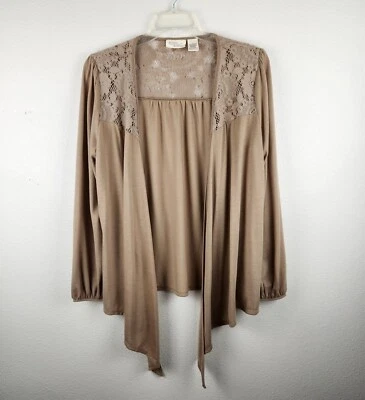 Cárdigan ligero Allison Brittney para mujer talla L beige frente abierto detalle de encaje  Foto 1 de 4