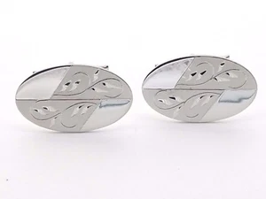 Gemelos de eslabón de negocios ovalados de plata esterlina Art Deco tallados para hombre - Imagen 1 de 9