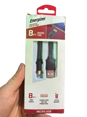 Energizer Sync And Charge Nylon Braided USB Cable Black. For iPhone 8 ft. New. - Image 1 of 4