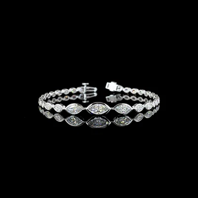 Lab-Grown 4.25 Carat Marquise E-VS Diamond 14K White Gold Riviera Bracelet - Image 1 of 2