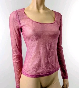Vintage 90's Sheer Pink Blouse Top Size M Pink Iridescent Indie Sleaze Club Kid - Bild 1 von 12