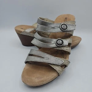 Romika Silver Snake Print Leather Sandals Womans Size 37 6-6.5 Adjustable Straps - Picture 1 of 15