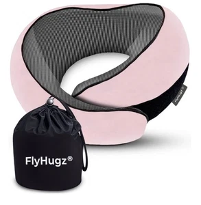 FlyHugz Nacken Reisekissen Memory Foam Nackenkissen für Komfort im Flugzeug Pink - Bild 1 von 6